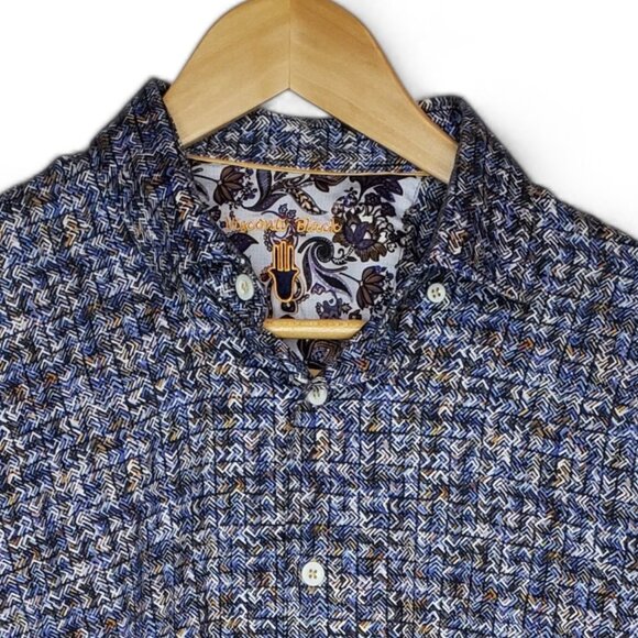 Luchiano Visconti Mens Black Wavy Geo Pattern Long Sleeve Button Down Shirt L - Picture 5 of 13
